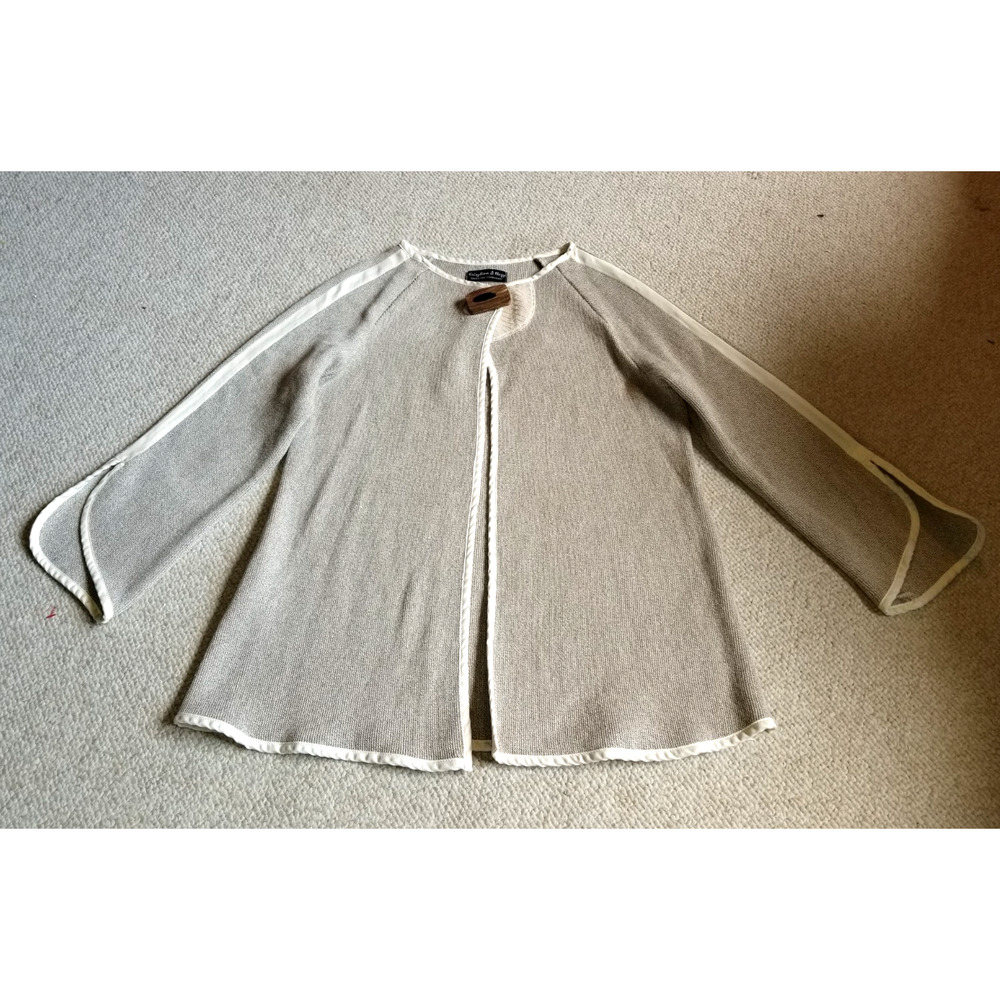 Womens Sweater-KRISZTINA NAGY-lt brown cotton cardigan lagenlook BOHO 3/4slv-M